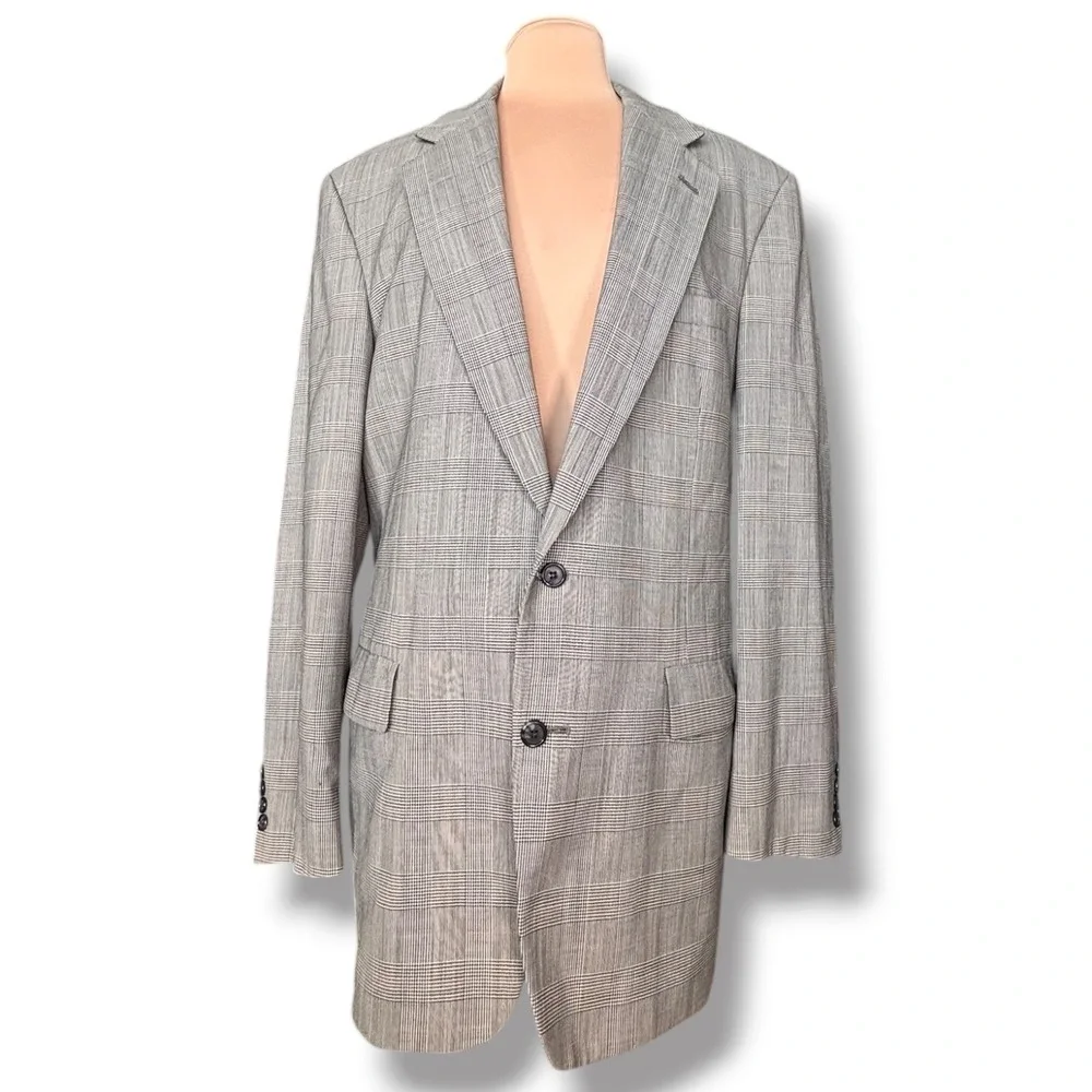 Vintage Woolmark Pure Wool Glen Plaid Blazer Jacket Grey Men 46L 23x34 Preppy